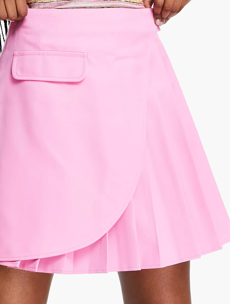 MyRunway | Shop Daily Finery Pink Wrap Pleated Mini Skirts for
